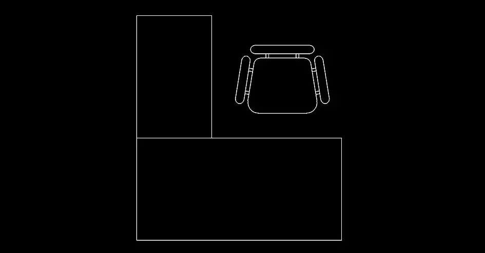 Télécharger un bloc gratuit de bureau en L avec chaise de bureau DWG