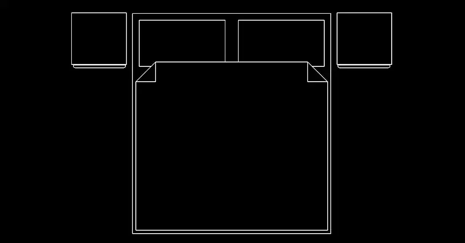 Télécharger un bloc gratuit de lit deux places avec tables de nuit DWG
