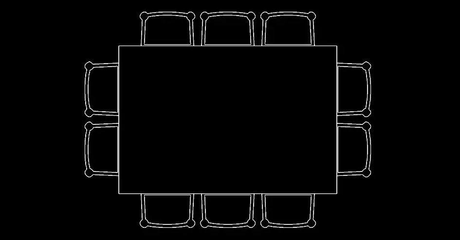 Télécharger un bloc gratuit de table rectangulaire avec 10 chaises DWG