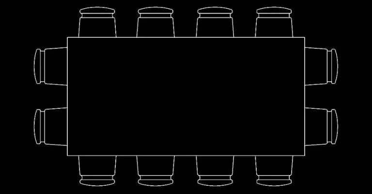 Télécharger un bloc gratuit de table rectangulaire avec 12 chaises DWG