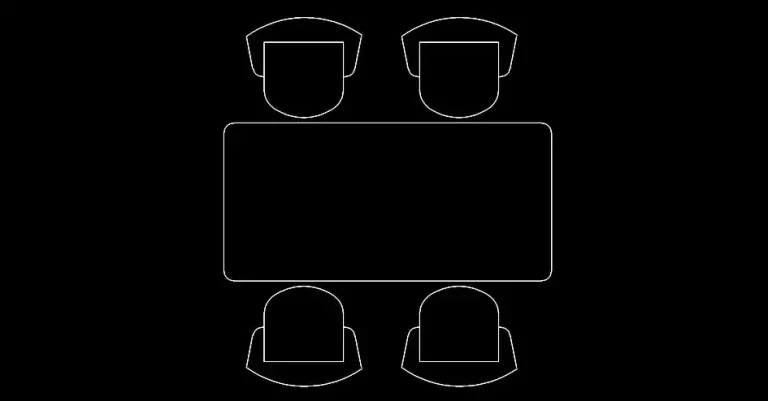 Télécharger un bloc gratuit de table rectangulaire avec 4 chaises DWG