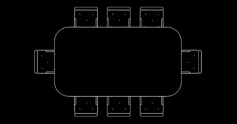 Télécharger un bloc gratuit de table rectangulaire avec 8 chaises DWG