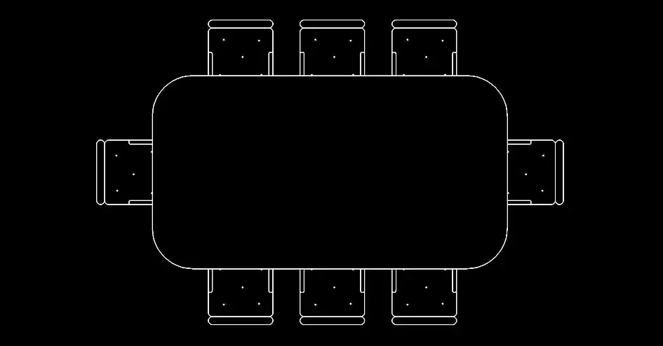 Télécharger un bloc gratuit de table rectangulaire avec 8 chaises DWG