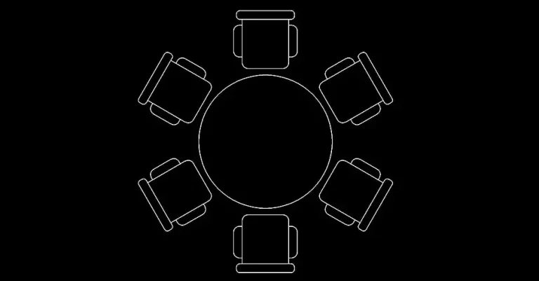 Télécharger un bloc gratuit de table ronde avec 6 chaises DWG
