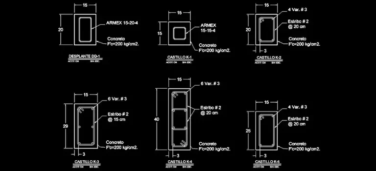 Télécharger des blocs gratuits : chaînages verticaux en béton DWG
