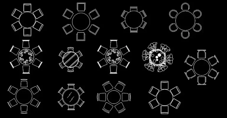 Télécharger des blocs gratuits de tables rondes avec 6 chaises DWG