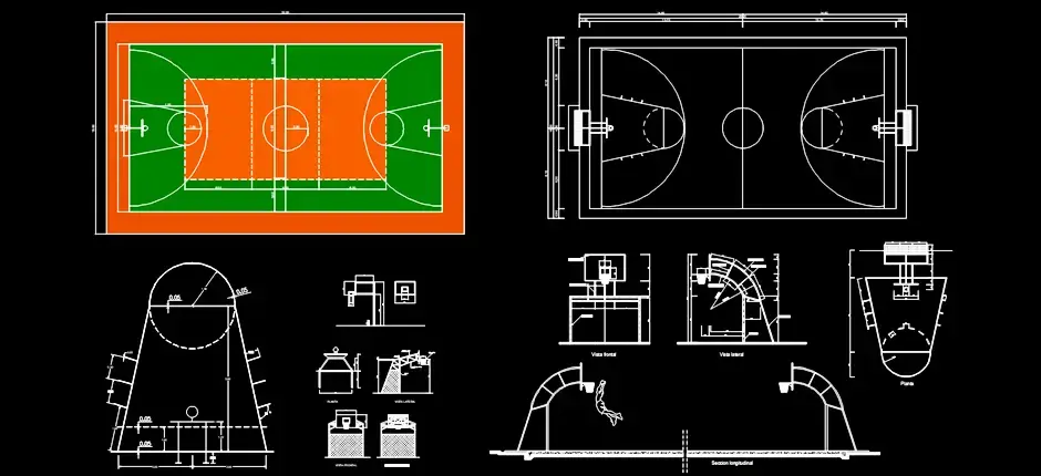 Télécharger un bloc gratuit de terrain de basket-ball DWG