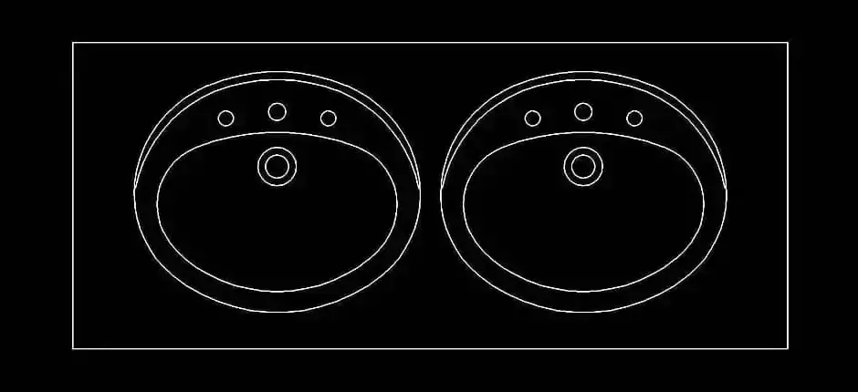Télécharger un bloc gratuit de lavabo double avec vasques ovales à poser DWG
