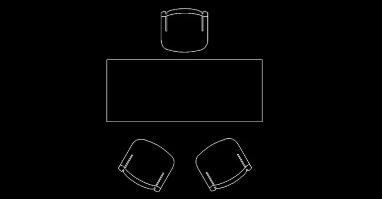 Télécharger un bloc gratuit de bureau rectangulaire avec trois chaises DWG