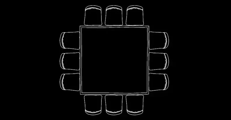 Télécharger un bloc gratuit de table carrée avec 12 chaises DWG