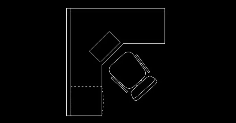 Télécharger un bloc gratuit de bureau en L avec chaise DWG