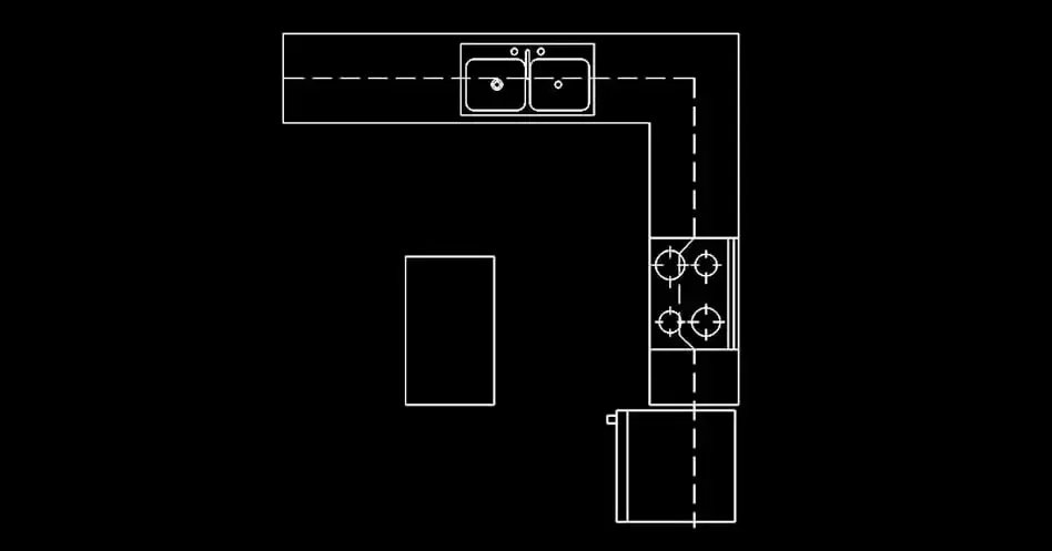 Télécharger un bloc gratuit de cuisine intégrée en L DWG