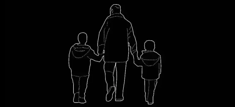 Télécharger un bloc gratuit de adulte marchant avec deux enfants en élévation DWG