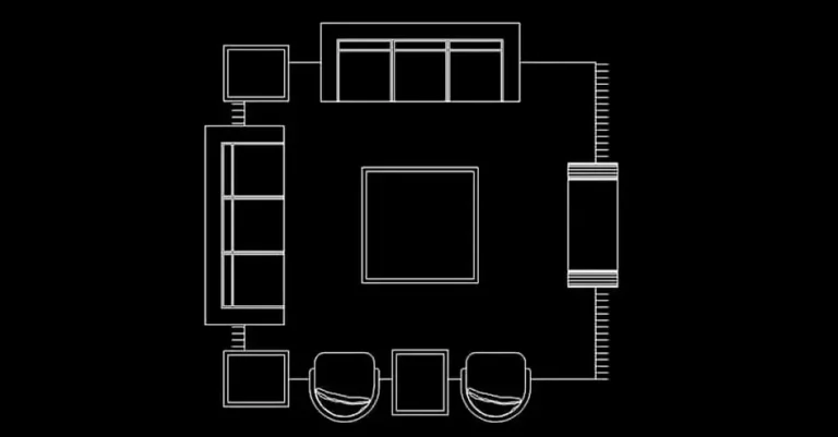 Télécharger un bloc gratuit de salon avec canapés et tapis DWG