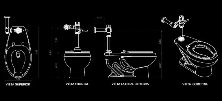 Télécharger un bloc gratuit de WC avec fluxomètre en vues multiples DWG