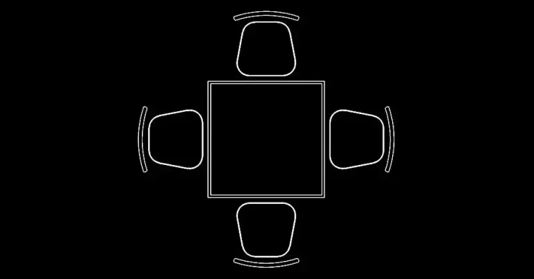 Télécharger un bloc gratuit de table carrée avec quatre chaises en plan DWG