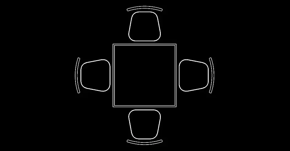 Télécharger un bloc gratuit de table carrée avec quatre chaises en plan DWG
