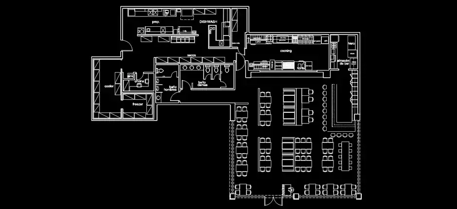 Télécharger un plan de restaurant pour projet architectural gratuit DWG