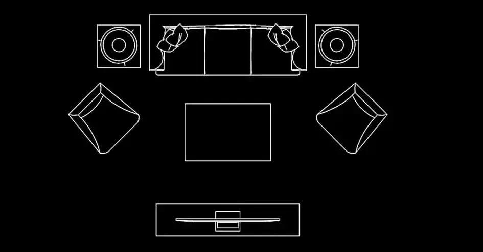 Télécharger un bloc gratuit de salle de TV avec meuble télévision DWG