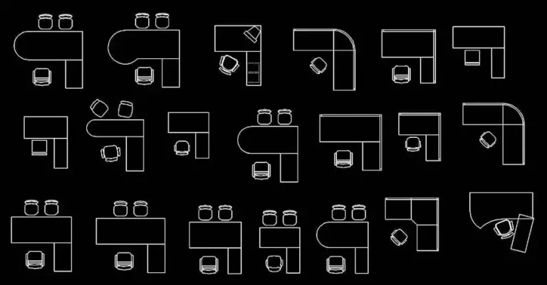 Télécharger une collection gratuite de blocs de bureaux en L pour open space DWG