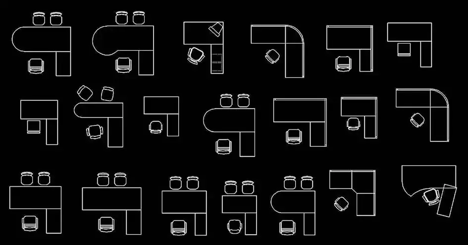 Télécharger une collection gratuite de blocs de bureaux en L pour open space DWG