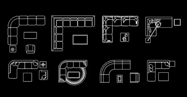 Télécharger une collection gratuite de blocs de salons avec canapé en L DWG