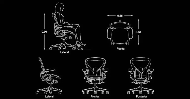 Télécharger un bloc gratuit de chaise de bureau ergonomique avec vues DWG