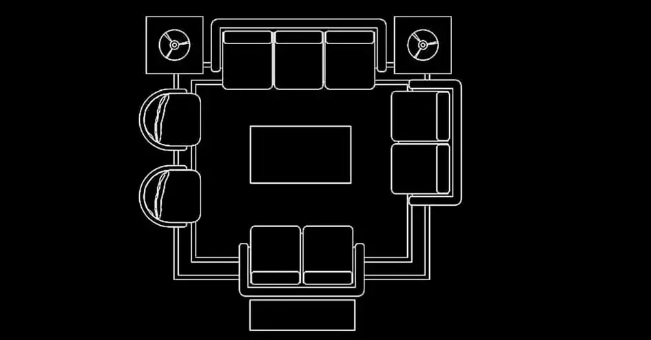 Télécharger un bloc gratuit de salon avec canapés et fauteuil DWG