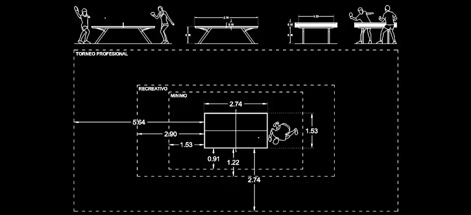 Télécharger un bloc gratuit de table de ping-pong DWG