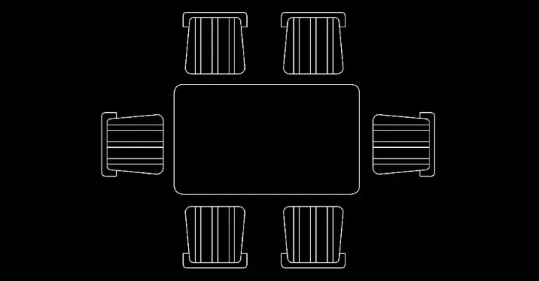 Télécharger un bloc gratuit de table rectangulaire avec 6 chaises en plan DWG