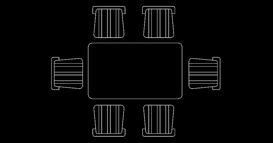 Télécharger un bloc gratuit de table rectangulaire avec 6 chaises en plan DWG