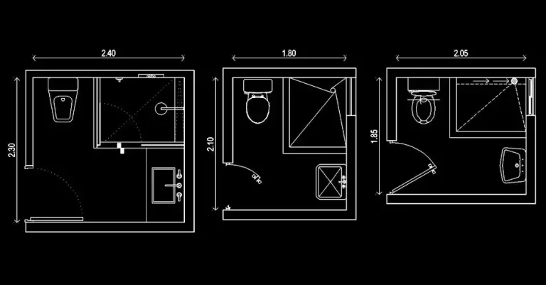 Télécharger un bloc gratuit de petite salle de bain avec douche d’angle DWG