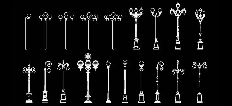 Télécharger des blocs gratuits de lampadaires décoratifs en élévation DWG