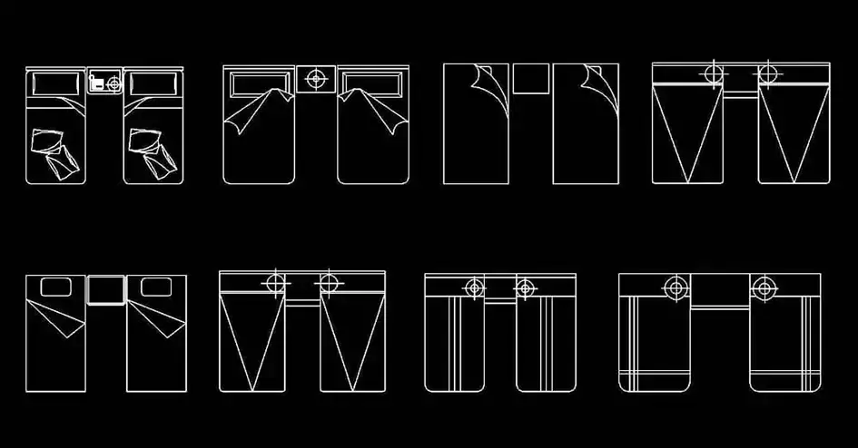 Télécharger des blocs gratuits de deux lits individuels avec table de nuit DWG