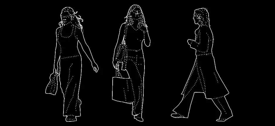 Télécharger des blocs gratuits de femmes marchant en élévation DWG