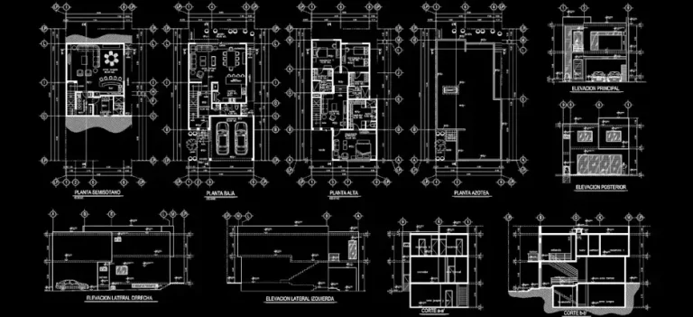 Télécharger des plans de maison unifamiliale de trois étages gratuits DWG