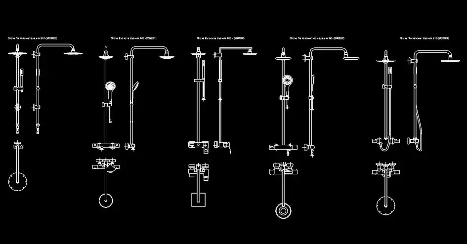 Télécharger des blocs gratuits de douches avec robinets et accessoires DWG