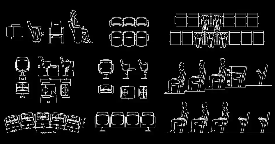 Télécharger des blocs gratuits de fauteuils d’auditorium DWG