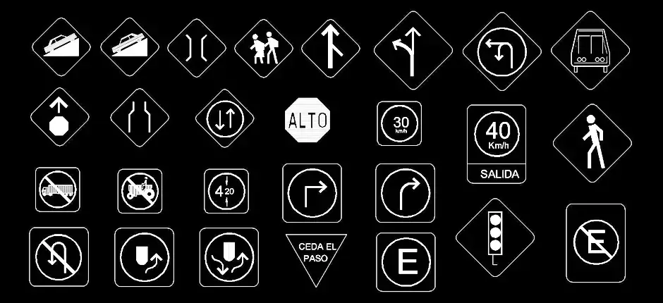 Télécharger des blocs gratuits de panneaux de signalisation routière en DWG DWG