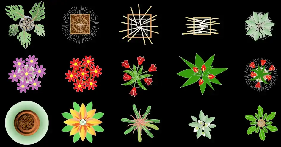 Télécharger des blocs gratuits de pots de plantes en vue de dessus DWG