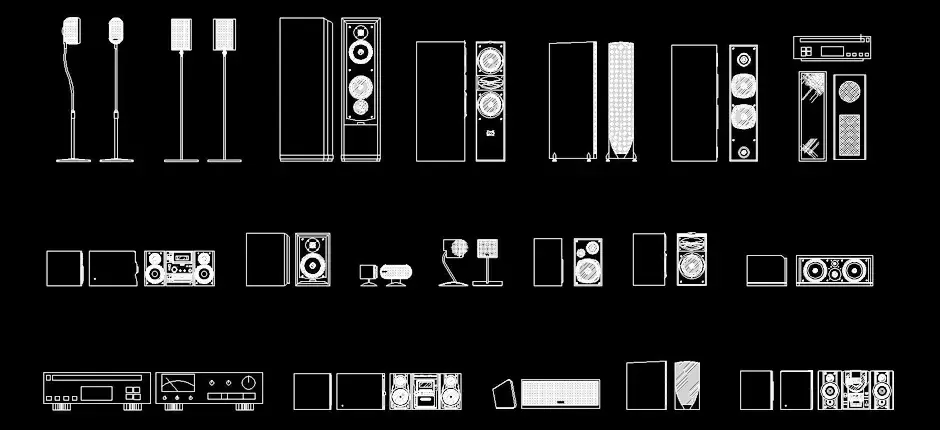 Télécharger des blocs DWG gratuits : équipements audio 2D