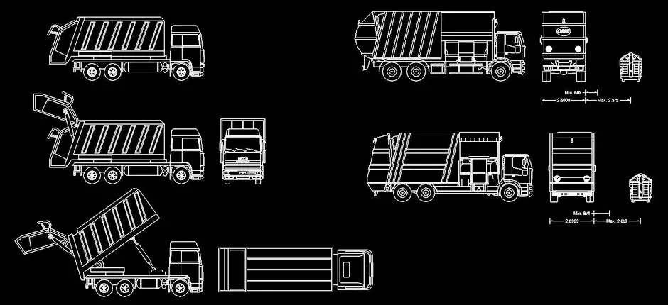 Télécharger des blocs gratuits de camions de collecte des déchets DWG